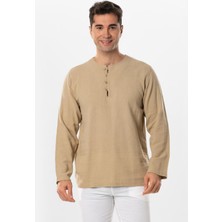Eliş Şile Bezi Halikarnas Uzun Kol Violet Düğme Detaylı Erkek Yazlık Tshirt Vizon Vzn