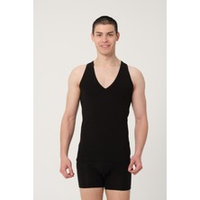 Fsm1453 Erkek Pamuklu Süprem Penye Slim Fit Derin V-Yaka Sporcu Likralı Atlet 2'li - 1009