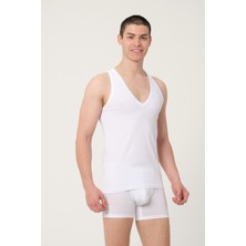 Fsm1453 Erkek Pamuklu Süprem Penye Slim Fit Derin V-Yaka Sporcu Likralı Atlet 2'li - 1009