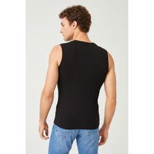 Fsm1453 Erkek Pamuklu Süprem Penye Slim Fit V- Yaka Kolsuz Likralı Üst 2'li - 1015