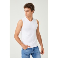 Fsm1453 Erkek Pamuklu Süprem Penye Slim Fit V- Yaka Kolsuz Likralı Üst 2'li - 1015