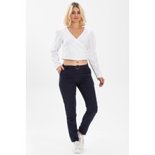 Uzun Kol Kruvaze Pazen Sonbahar ve Kışlık Bluz Beyaz Byz