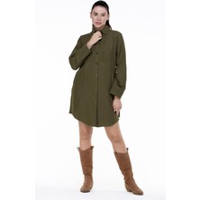 Uzun Kol Nuray Baskılı Pazen Sonbahar ve Kışlık Tunik Haki Hk