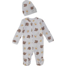 Bebelop Unisex Bebek Winie The Pooh Baskılı Şapkalı Çıtçıtlı Patikli Tulum