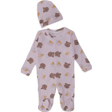 Bebelop Unisex Bebek Winie The Pooh Baskılı Şapkalı Çıtçıtlı Patikli Tulum