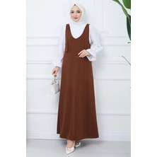 Hafsa Mina Nehir Örme Jile Elbise Kahverengi HM2389