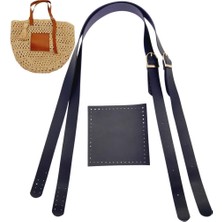 Angel Çanta Aksesuar Suni Deri Cepli Ayarlanabilir Çift Saplı Çanta Seti Lacivert Light Gold Metalli