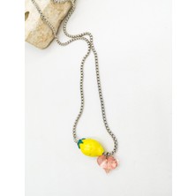 Camada Murano Limon  Pembe Kalp Charm Kolye