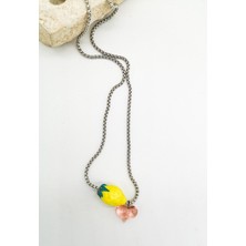 Camada Murano Limon  Pembe Kalp Charm Kolye