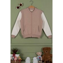 For You Kids Fermuarlı Garnili Kanguru Cep Bej Kız Çocuk Ceket