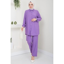 Hafsa Mina Bürümcük Gömlekli Takım Lila HM2394