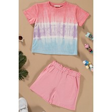 For You Kids Batik Yıkamalı Mavi Tshirt Şort Takım