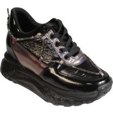 Yaz Kış Ayakkabı Yazkış Kadın Siyah Beyaz Üzeri Taş Detaylı Paraşüt Kumaş 5cm Kalın Comfort Taban Fashıon Spor Ayakka