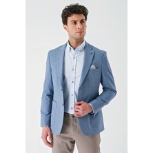 İmza Koyu Mavi Örme Mono Yaka Çift Yırtmaç Likralı 6 Drop Slim Fit Dar Kesim Klasik Ceket 1002240138