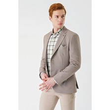 İmza Bej Örme Mono Yaka Çift Yırtmaç Likralı 6 Drop Slim Fit Dar Kesim Klasik Ceket 1002240138