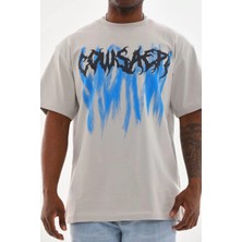 Tarz Yeri Unisex Baskılı Oversize T-Shirt - Gri