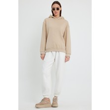 Kef Clothing Bej Hoodie, Oversize Hoodie, Kadın Hoodie, Cepsiz Hoodie