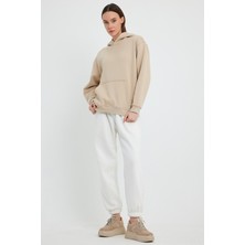 Kef Clothing Bej Hoodie, Oversize Hoodie, Kadın Hoodie, Kanguru Cepli Hoodie