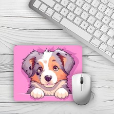 Moddy Store Pembe Fonlu Renkli Köpek Tasarımlı Baskılı Kaydırmaz Taban 18X22 cm Mouse Pad