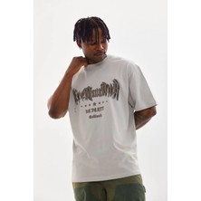 Tarz Yeri Unisex Baskılı Oversize T-Shirt - Gri