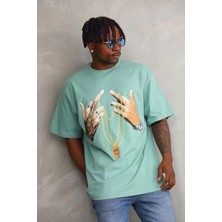 Tarz Yeri Unisex Baskılı Oversize T-Shirt - Mint Yeşili