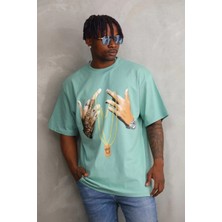 Tarz Yeri Unisex Baskılı Oversize T-Shirt - Mint Yeşili