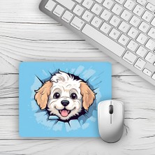 Moddy Store Mavi Fonlu Şirin Köpek Tasarımlı Baskılı Kaydırmaz Taban 18X22 cm Mouse Pad