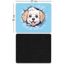 Moddy Store Mavi Fonlu Şirin Köpek Tasarımlı Baskılı Kaydırmaz Taban 18X22 cm Mouse Pad