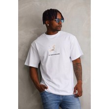 Tarz Yeri Unisex Baskılı Oversize T-Shirt - Beyaz