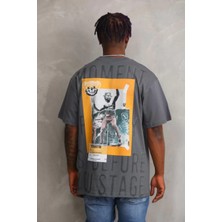 Tarz Yeri Unisex Baskılı Oversize T-Shirt - Füme