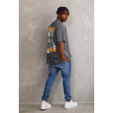 Tarz Yeri Unisex Baskılı Oversize T-Shirt - Füme