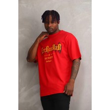 Tarz Yeri Unisex Baskılı Oversize T-Shirt - Kırmızı