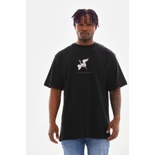 Tarz Yeri Unisex Baskılı Oversize T-Shirt - Siyah