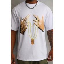 Tarz Yeri Unisex Baskılı Oversize T-Shirt - Beyaz