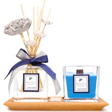 Missi Masif Ahşap Tepsili Yasemin Sandal Oda Kokusu ve Vegan Mum Seti