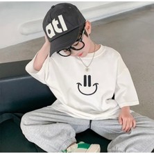 Kids Face Özel Tasarım Bisiklet Yaka Mutlu Gülücük Dijital Baskılı %100 Pamuk Oversize Erkek Çocuk T-Shırt