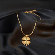 Hg.Aksesuar Lazer Kesim Burgu Zincirli Yonca Çelik Kolye