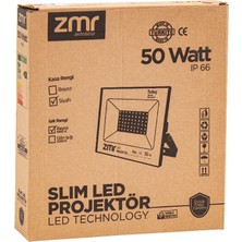 Caddemia Zmr 50 Watt 6500K IP66 150* Işık Açısı 220 Volt Siyah Slim Kasa LED Projektör (4434)