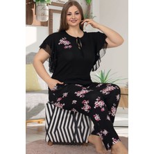 Jenny Daphne Lady Büyük Beden Kısa Kollu Uzun Pijama Takımı 10852