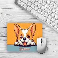 Moddy Store Kişiye Özel Isimli Turuncu Köpek Tasarımlı Baskılı Kaydırmaz Taban 18X22 cm Mouse Pad