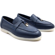 Sovenso SV040  Deri Kadın Günlük Lacivert Loafer Ayakkabı