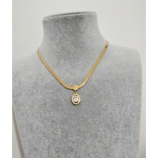 Hg.Aksesuar Kadın Italyan Zincirli Zirkon Taşlı Baget Çelik Kolye