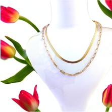 Hg.Aksesuar Kadın Çift Zincirli Çelik Kolye