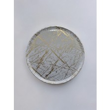 Freya Yanpa Ticaret Freya 32 cm Melamin Yuvarlak Tepsi Beyaz Gold Damarlı Tepsi