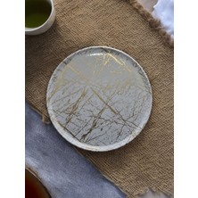 Freya Yanpa Ticaret Freya 32 cm Melamin Yuvarlak Tepsi Beyaz Gold Damarlı Tepsi