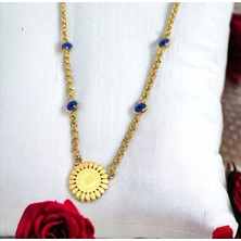 Hg.Aksesuar Kadın Boncuklu Çeyrek Altın Görünümlü Çelik Kolye