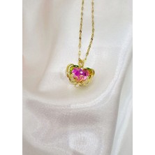 Hg.Aksesuar Kadın Renk Değiştiren Zirkon Taşlı Kalpli Çelik Kolye