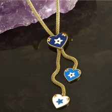 Hg.Aksesuar Kadın Hasır Görünümlü Kalp Detaylı Mineli Çelik Kolye