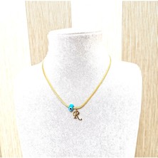 Hg.Aksesuar Kadın Balık Sırtı Zincirli Boncuklu Çelik Harf Kolye