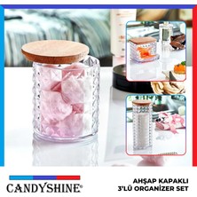 Candy Shine Ahşap Kapak 3'lü Organizer Set Modern Pamukluk Banyo Düzenleyici Şık 3'lü Pamukluk Set